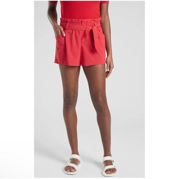 Athleta Shorts Womens 4 Red Skyline Belted Paperbag Waist Stretch Travel Casual - Picture 1 of 12